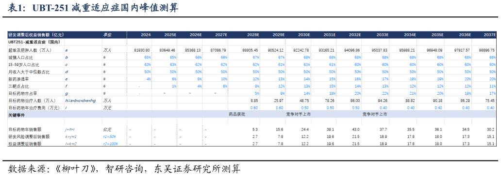 我想了解一下UBT-251 减重适应症国内峰值测算