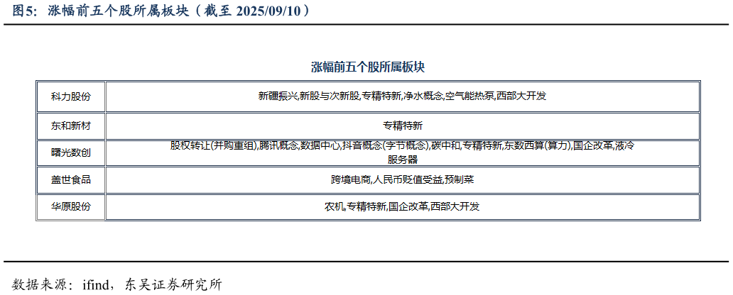 谁知道涨幅前五个股所属板块（截至 20250910）