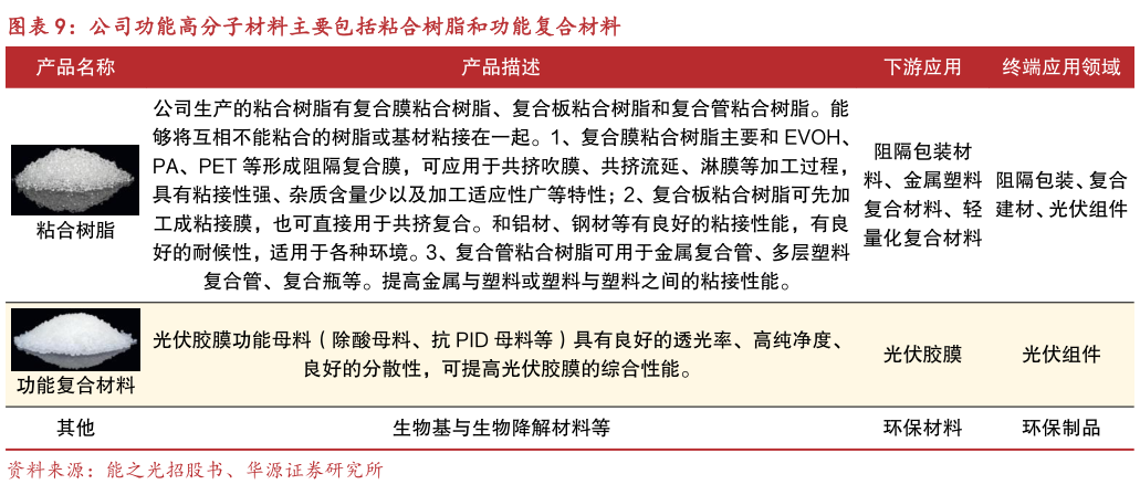我想了解一下公司功能高分子材料主要包括粘合树脂和功能复合材料