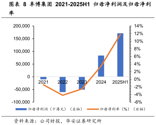 如何看待阜博集团 2021-2025H1 归母净利润及归母净利