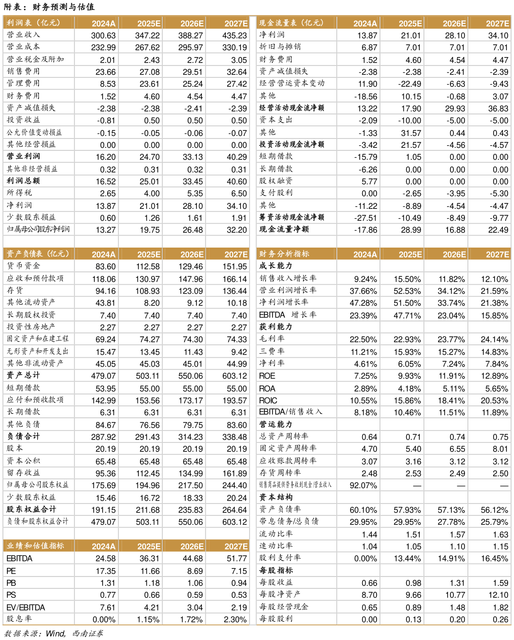 咨询大家附表：财务预测与估值
