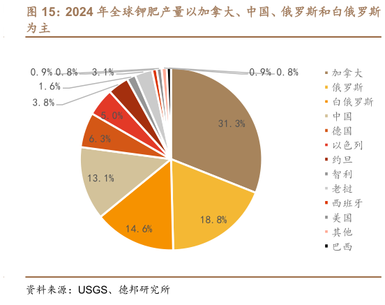 各位网友请教一下2024 年全球钾肥产量以加拿大、中国、俄罗斯和白俄罗斯