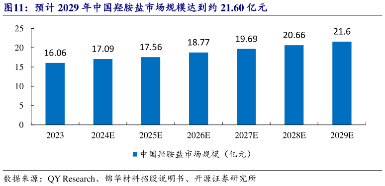 如何解释预计 2029 年中国羟胺盐市场规模达到约 21.60 亿元