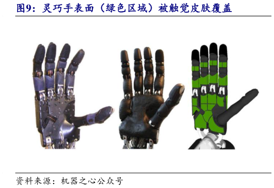 我想了解一下灵巧手表面（绿色区域）被触觉皮肤覆盖