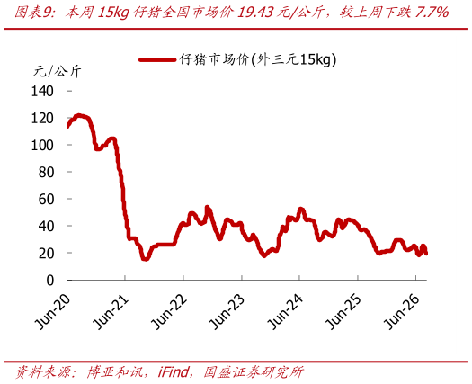如何解释本周15kg仔猪全国市场价19.43元公斤，较上周下跌7.7%