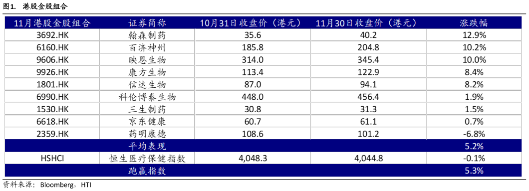 请问一下. 港股金股组合?