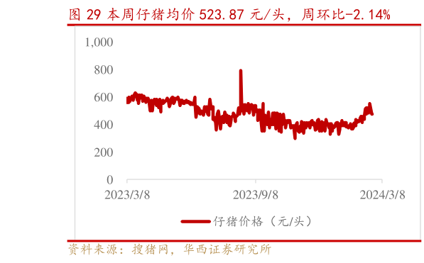 如何解释本周仔猪均价 523.87 元头,周环比-2.14%?