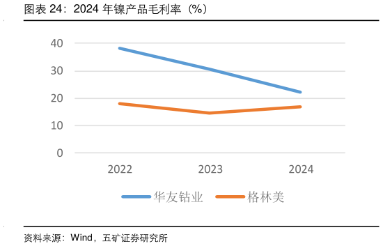 谁知道2024 年镍产品毛利率（%）
