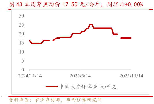 一起讨论下本周草鱼均价 17.50 元公斤，周环比0.00%