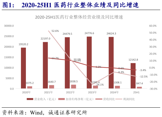 我想了解一下2020-25H1 医药行业整体业绩及同比增速