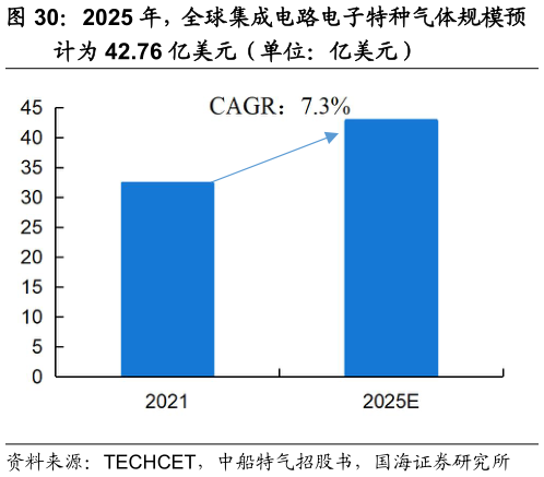 想关注一下2025 年，全球集成电路电子特种气体规模预
