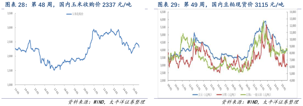 如何才能第 48 周，国内玉米收购价 2337 元吨 第 49 周，国内豆粕现货价 3115 元吨