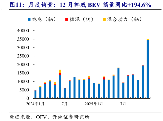 如何解释月度销量：12 月挪威 BEV 销量同比194.6%