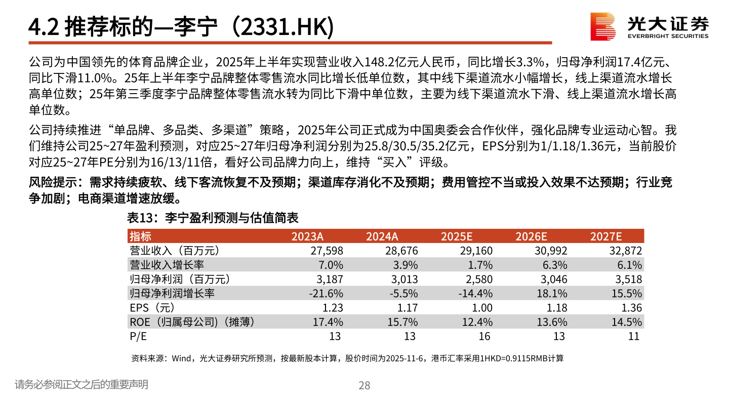 如何解释4.2 推荐标的—李宁（2331.HK)