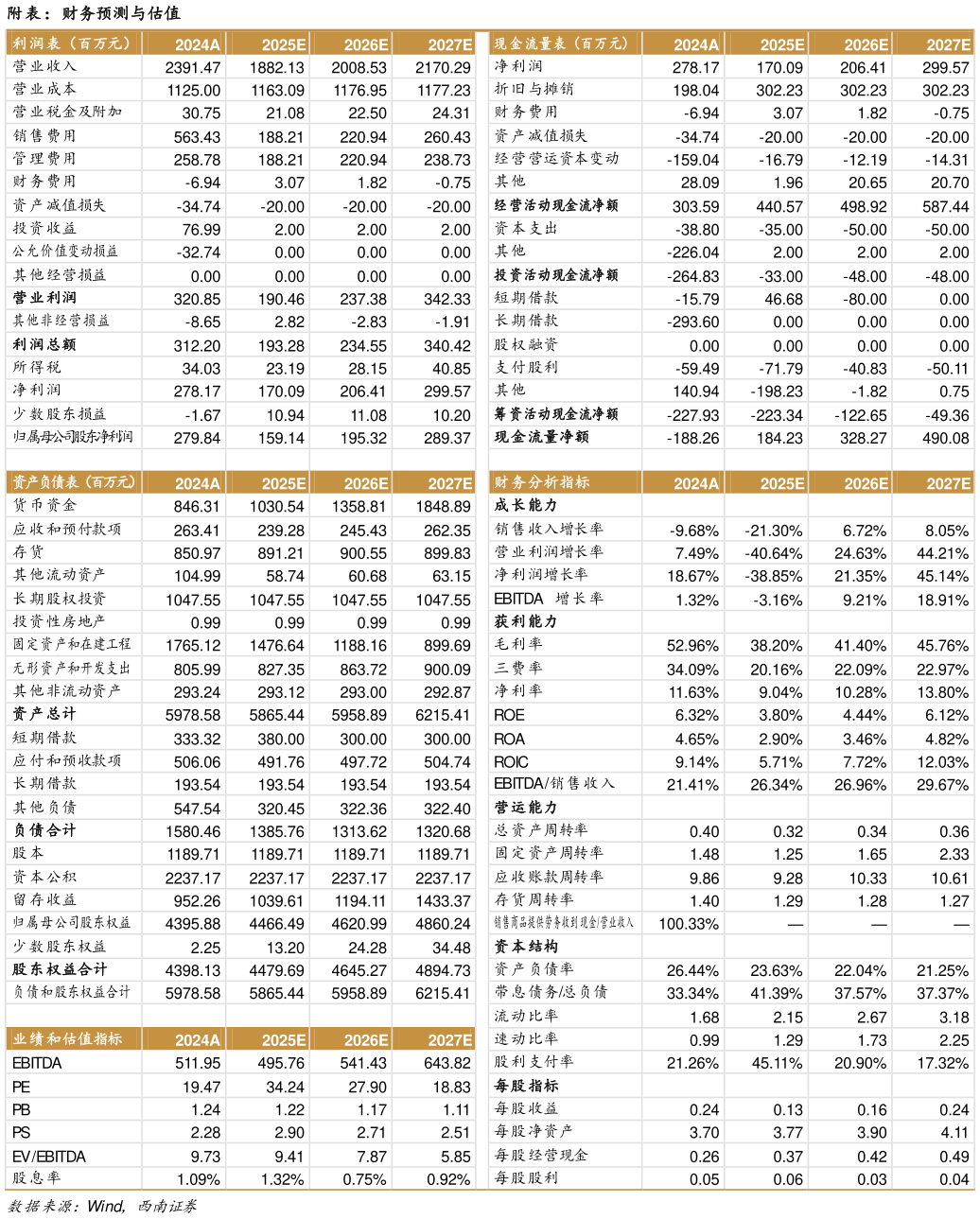想关注一下附表：财务预测与估值