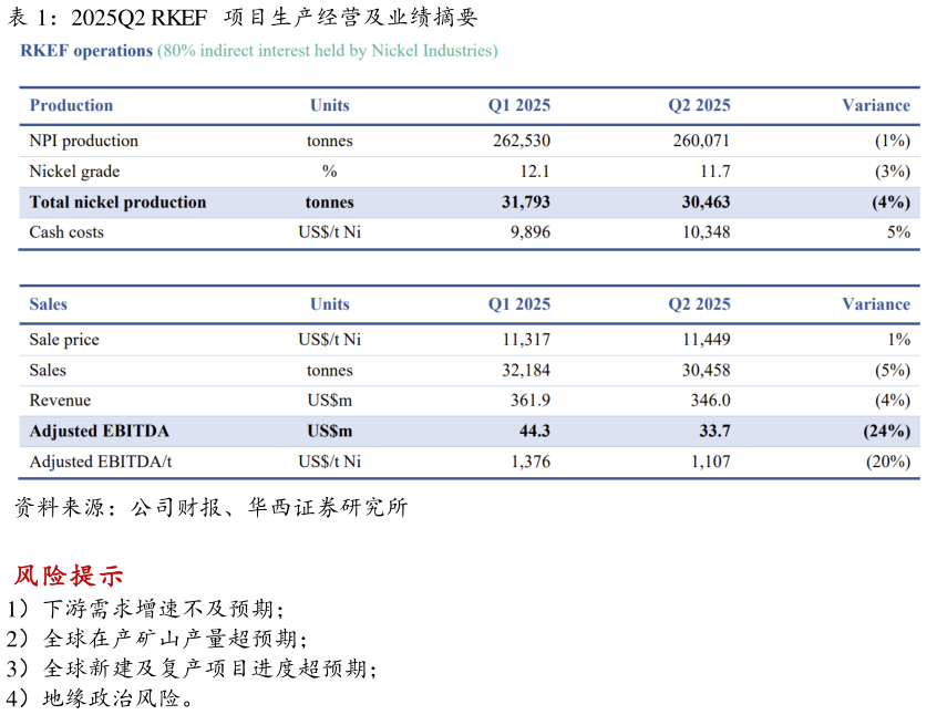 我想了解一下2025Q2 RKEF  项目生产经营及业绩摘要