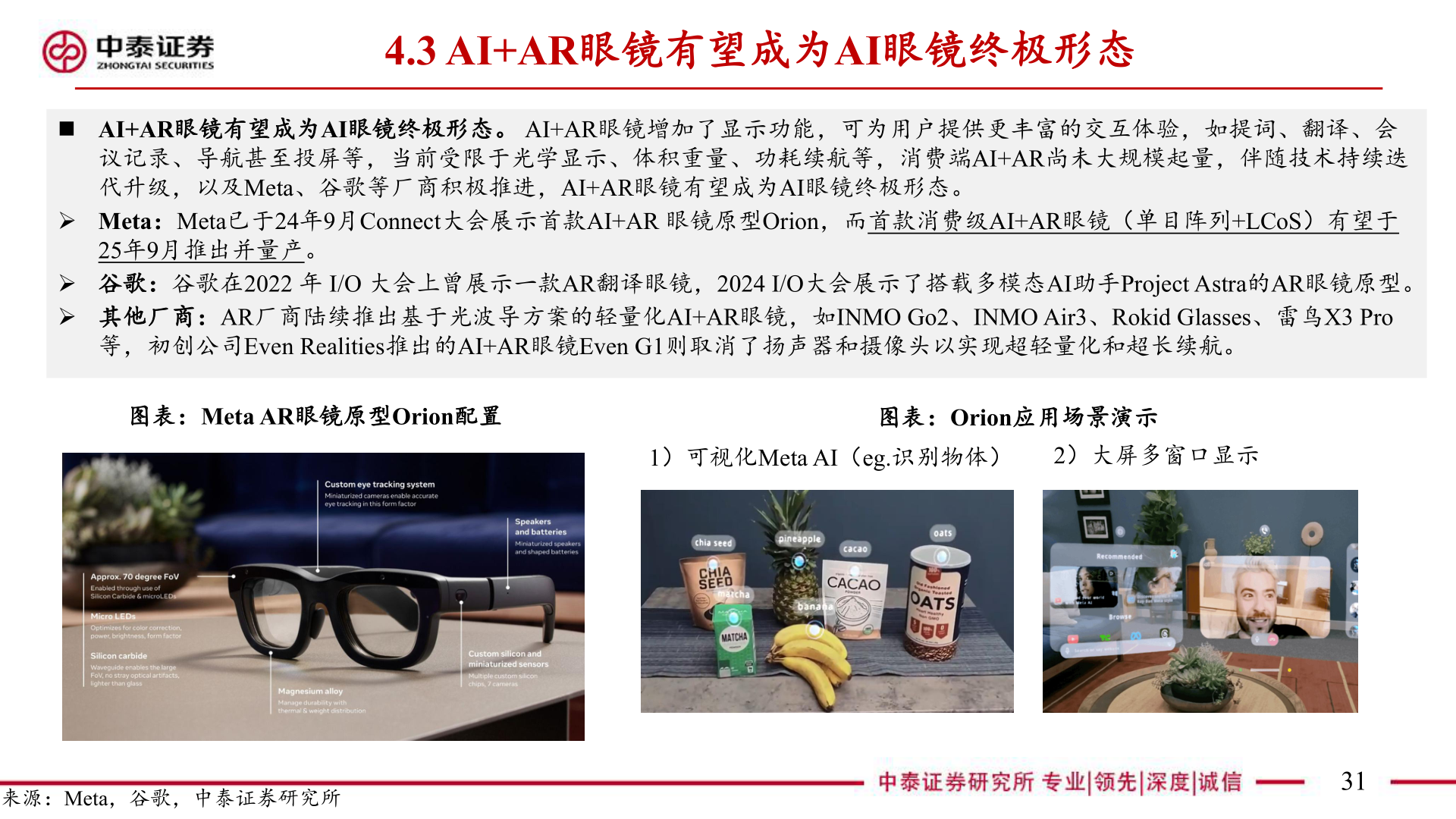 谁能回答4.3 AI+AR眼镜有望成为AI眼镜终极形态