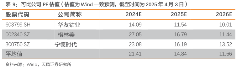 谁知道可比公司 PE 估值（估值为 Wind 一致预测，截至时间为 2025 年 4 月 3 日）