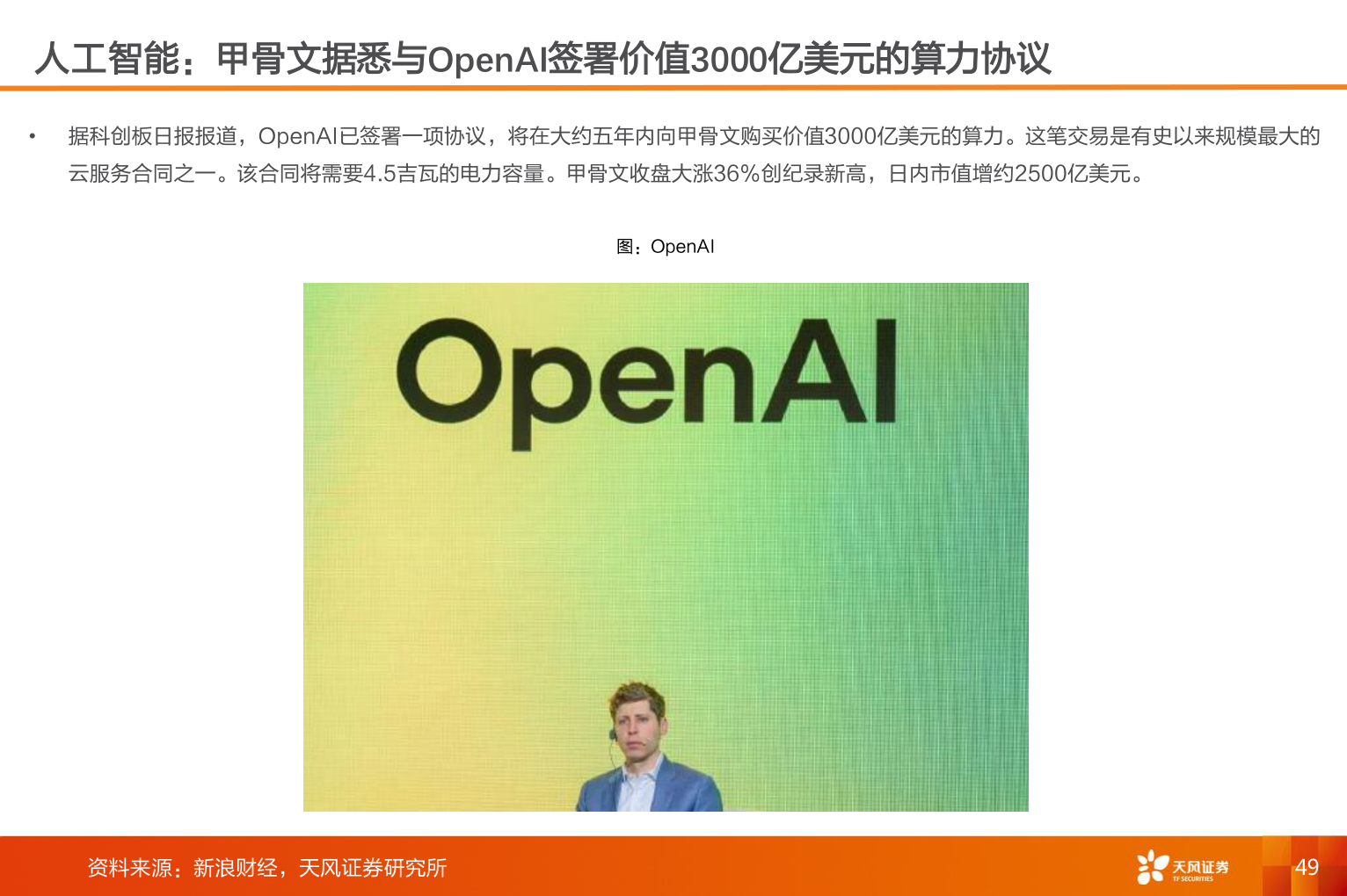 想问下各位网友人工智能：甲骨文据悉与OpenAI签署价值3000亿美元的算力协议
