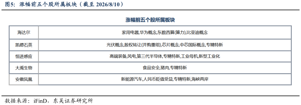 想关注一下涨幅前五个股所属板块（截至 2026810）