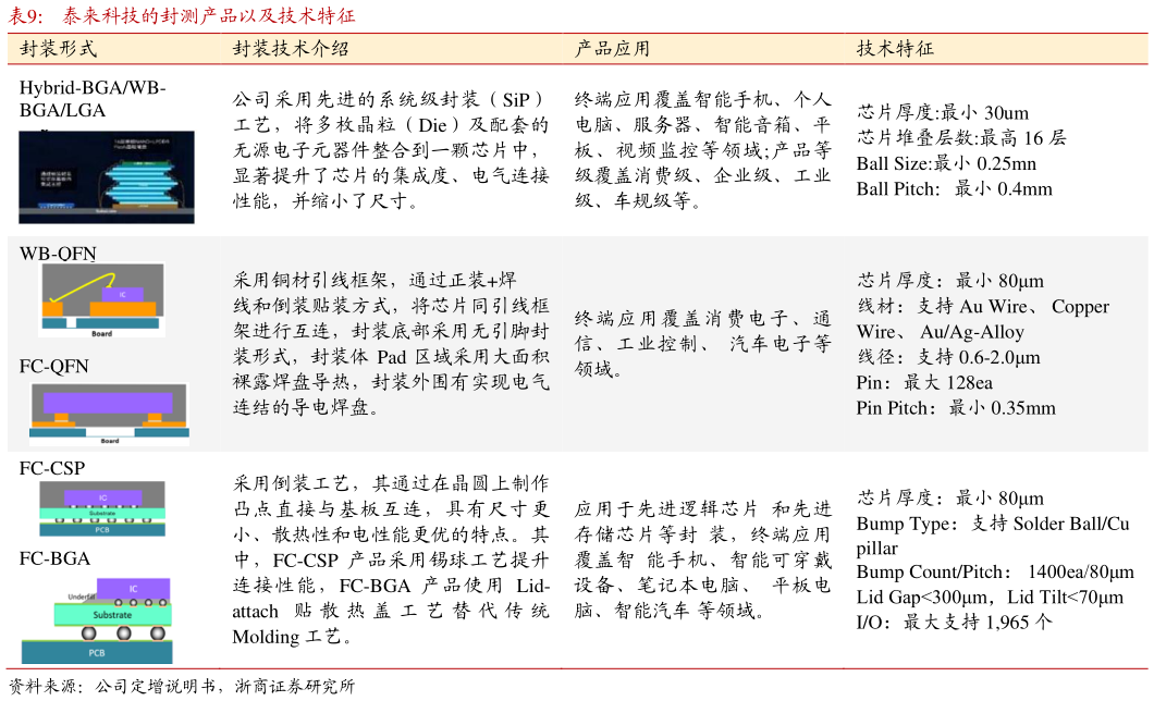 想问下各位网友泰来科技的封测产品以及技术特征