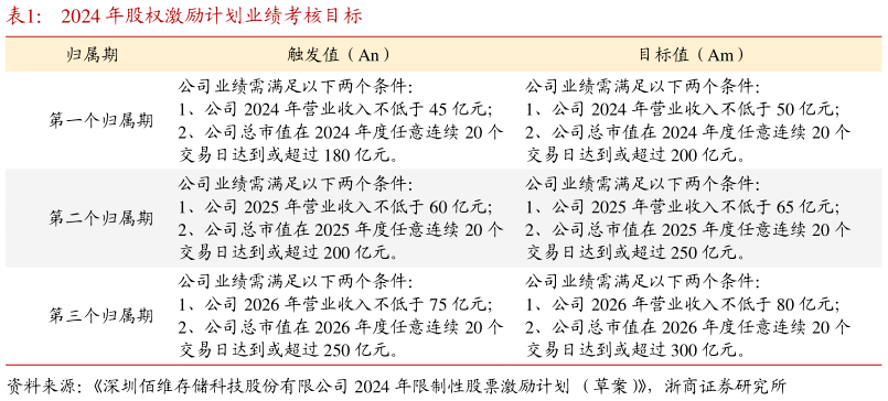 请问一下2024 年股权激励计划业绩考核目标