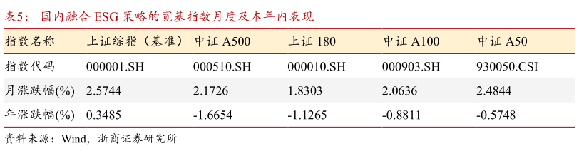 如何了解国内融合 ESG 策略的宽基指数月度及本年内表现