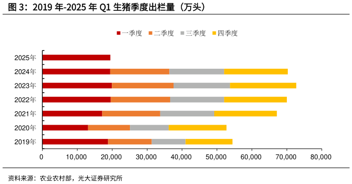 我想了解一下2019 年-2025 年 Q1 生猪季度出栏量（万头）?