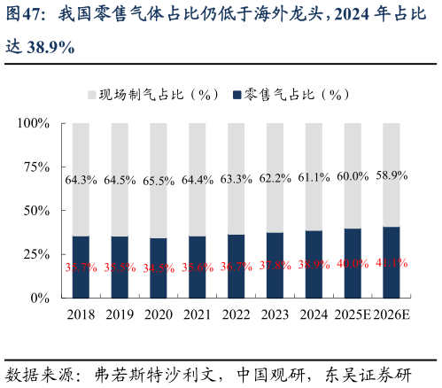 如何了解我国零售气体占比仍低于海外龙头，2024 年占比