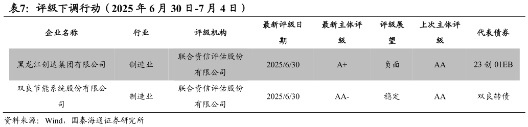 咨询下各位评级下调行动（2025 年 6 月 30 日-7 月 4 日）