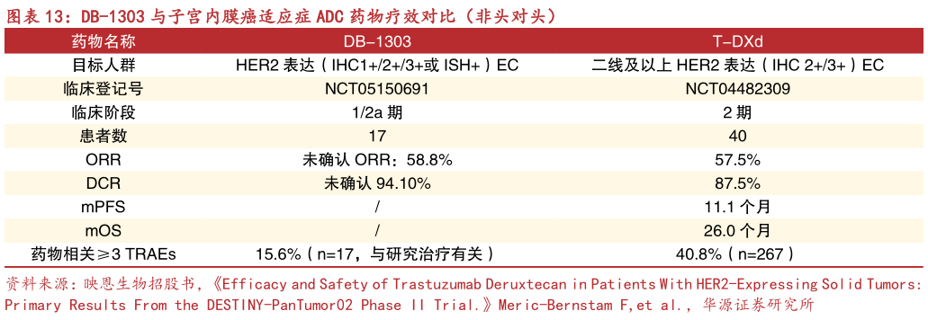 咨询下各位DB-1303 与子宫内膜癌适应症 ADC 药物疗效对比（非头对头）?