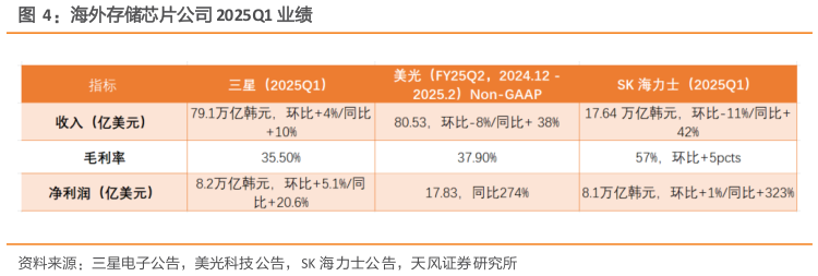 想问下各位网友海外存储芯片公司 2025Q1 业绩