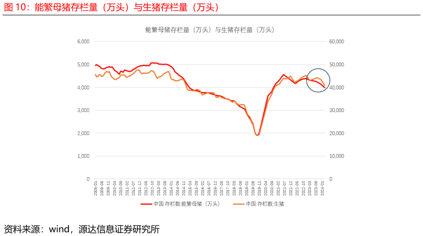 我想了解一下能繁母猪存栏量（万头）与生猪存栏量（万头）?