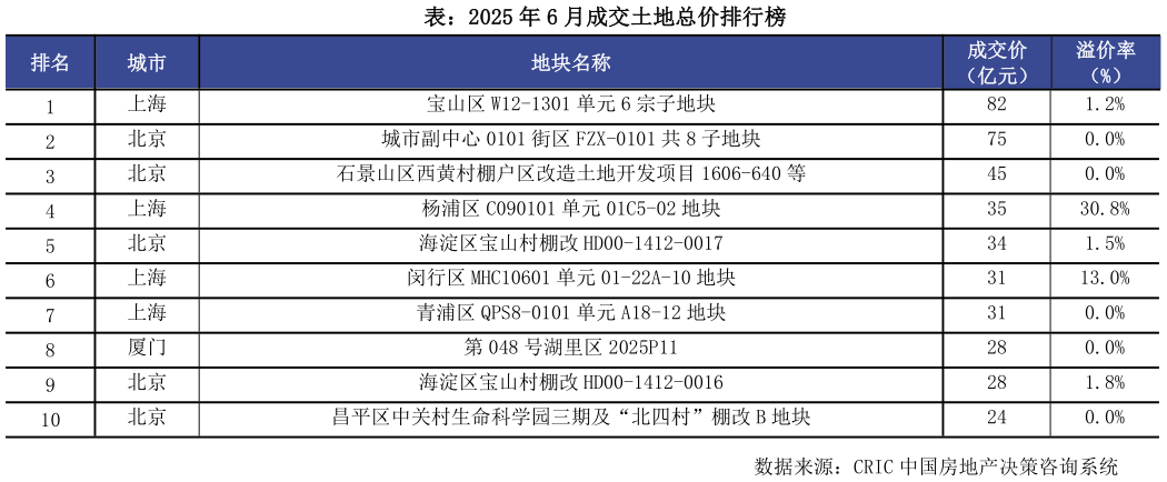 咨询大家表：2025 年 6 月成交土地总价排行榜
