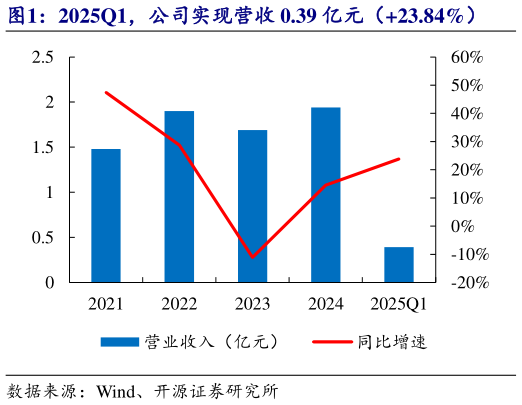 请问一下2025Q1，公司实现营收 0.39 亿元（23.84%）?
