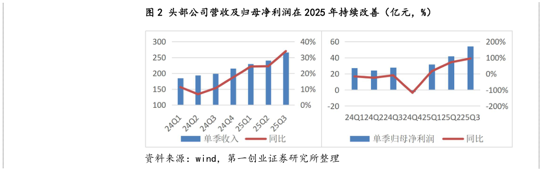 咨询大家头部公司营收及归母净利润在 2025 年持续改善(亿元,%)?