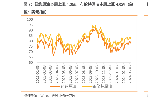 各位网友请教一下纽约原油本周上涨 4.05%，布伦特原油本周上涨 4.02%（单