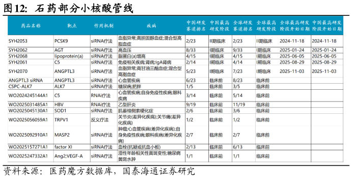 如何了解石药部分小核酸管线