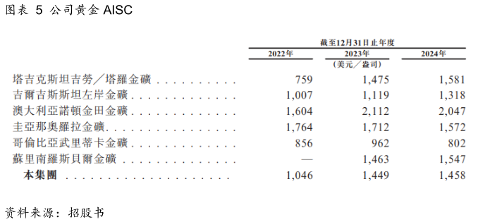 想问下各位网友公司黄金 AISC