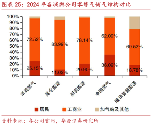 我想了解一下2024 年各城燃公司零售气销气结构对比