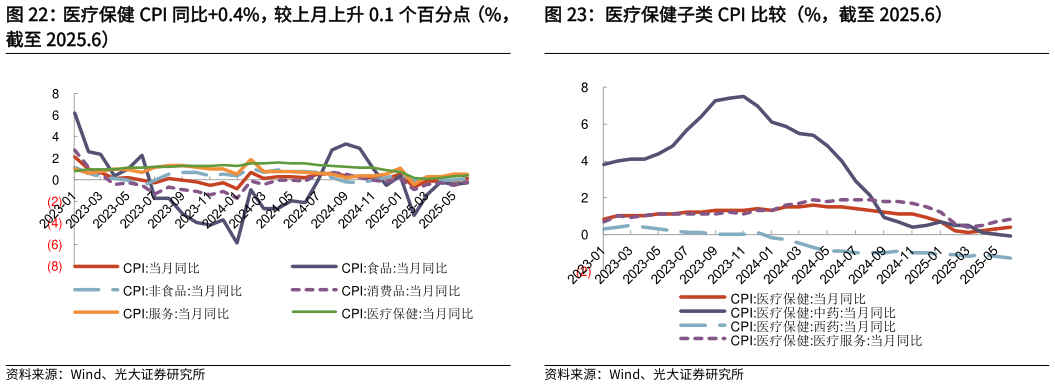 咨询大家医疗保健子类 CPI 比较（%，截至 2025.6）