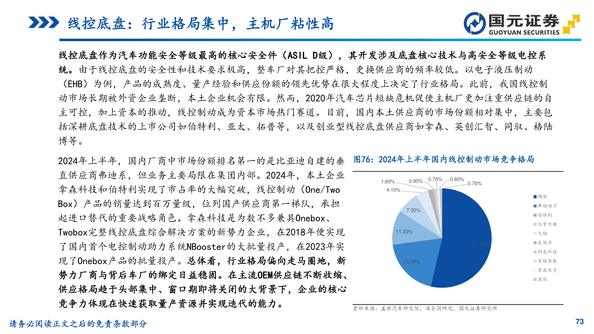 咨询下各位线控底盘：行业格局集中，主机厂粘性高
