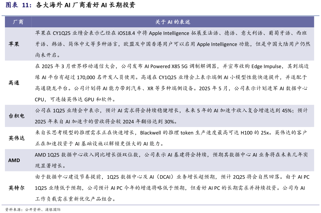 请问一下各大海外 AI 厂商看好 AI 长期投资?