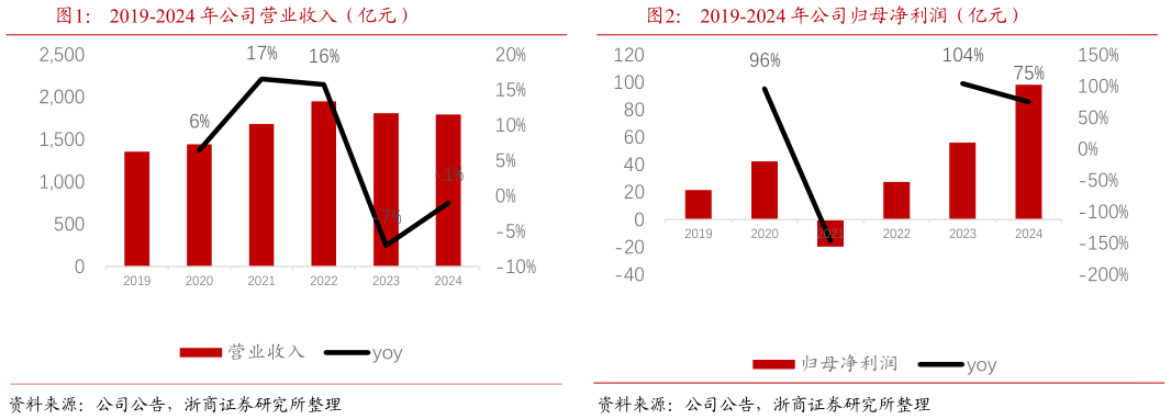 如何解释2019-2024 年公司营业收入（亿元）2019-2024 年公司归母净利润（亿元）