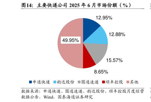 如何解释主要快递公司 2025 年 6 月市场份额（%）