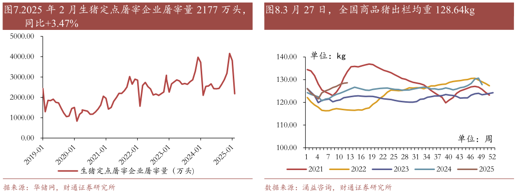 我想了解一下.2025 年 2 月生猪定点屠宰企业屠宰量 2177 万头,.3 月 27 日,全国商品猪出栏均重 128.64kg?