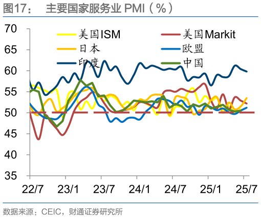各位网友请教一下主要国家服务业 PMI（%）