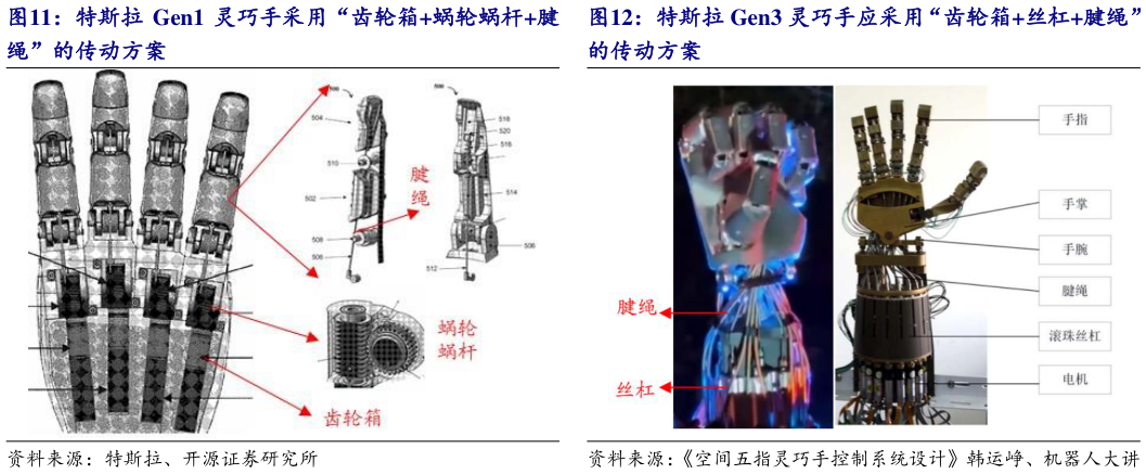 如何了解特斯拉 Gen1 灵巧手采用“齿轮箱蜗轮蜗杆腱 特斯拉 Gen3 灵巧手应采用“齿轮箱丝杠腱绳”?