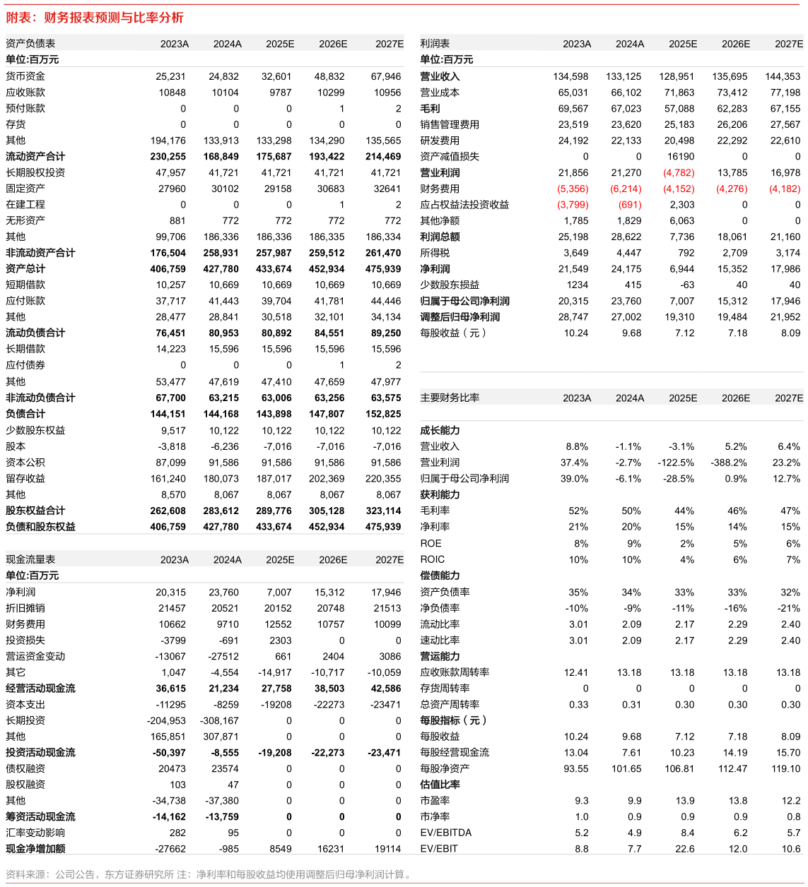 我想了解一下附表：财务报表预测与比率分析