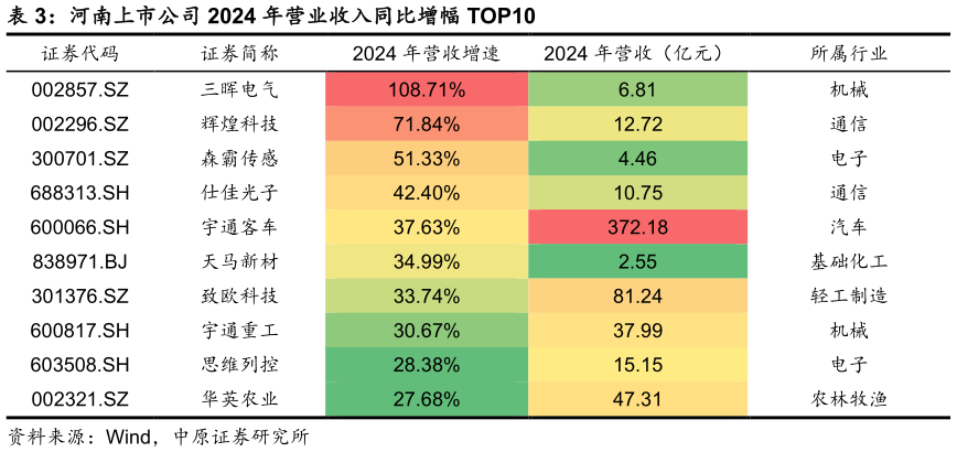 怎样理解河南上市公司 2024 年营业收入同比增幅 TOP10